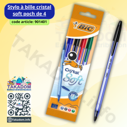 Stylo bille cristal soft poch de 4