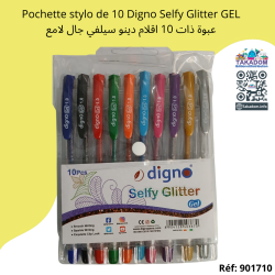 Pochette de 10 stylos Digno Selfy Glitter GEL - عبوة ذات 10 اقلام دينو سيلفي جال لامع