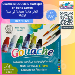 Boite en carton de 6 tubes en plastique de Gouache le Coq